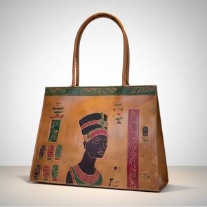 Vtg Egyptian Tooled  Leather Embossed Bag Pharoahs Boho Deadstock NWT As Is